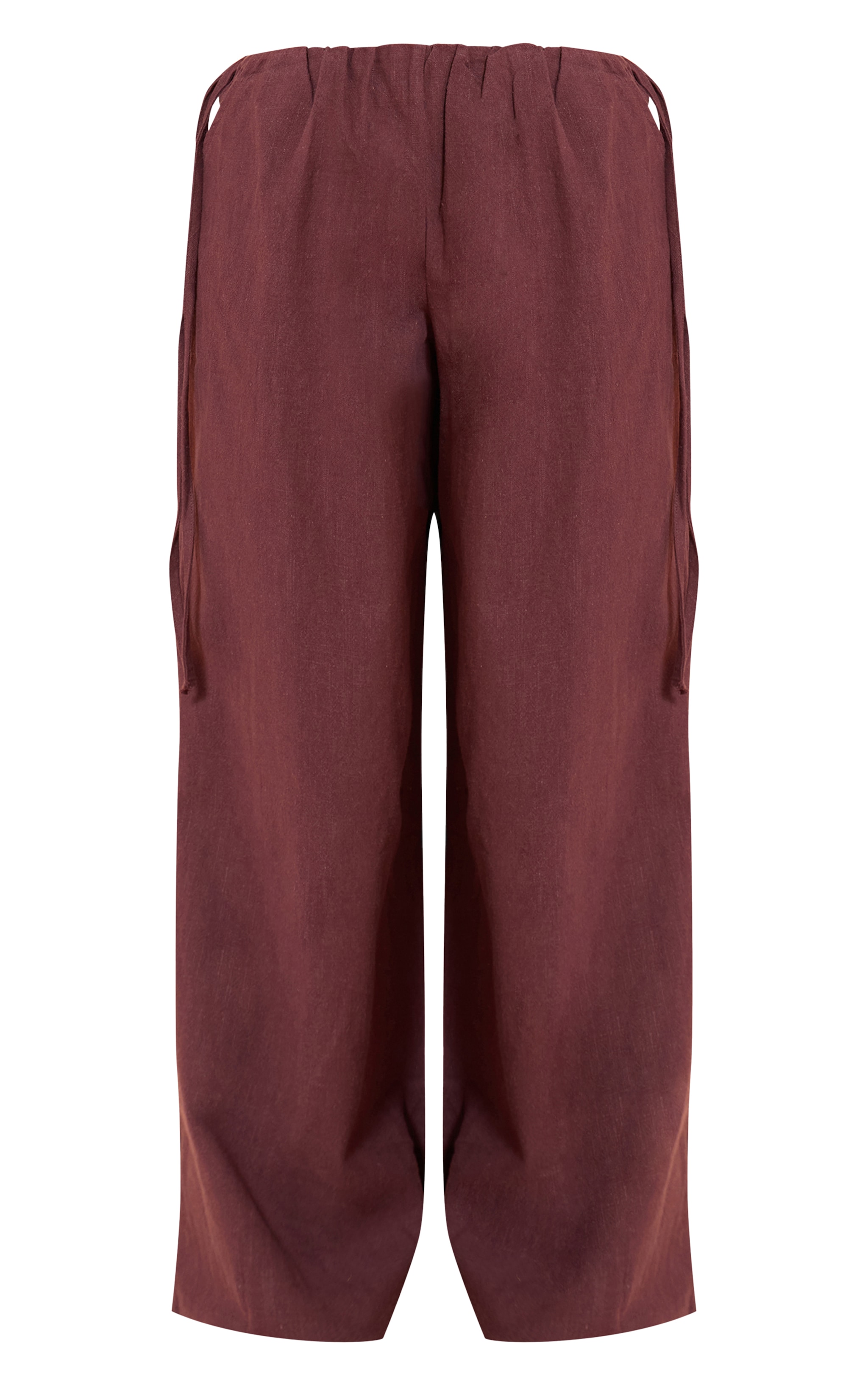 Petite Chocolate Premium Linen Look Wide Leg Side Tie Detail Pants image 5