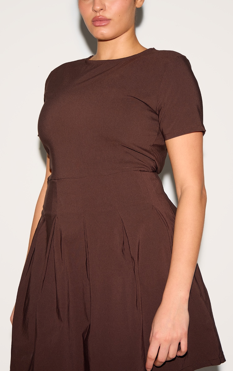 Plus Chocolate Pleat Hem Detail Tailored Mini Dress image 4