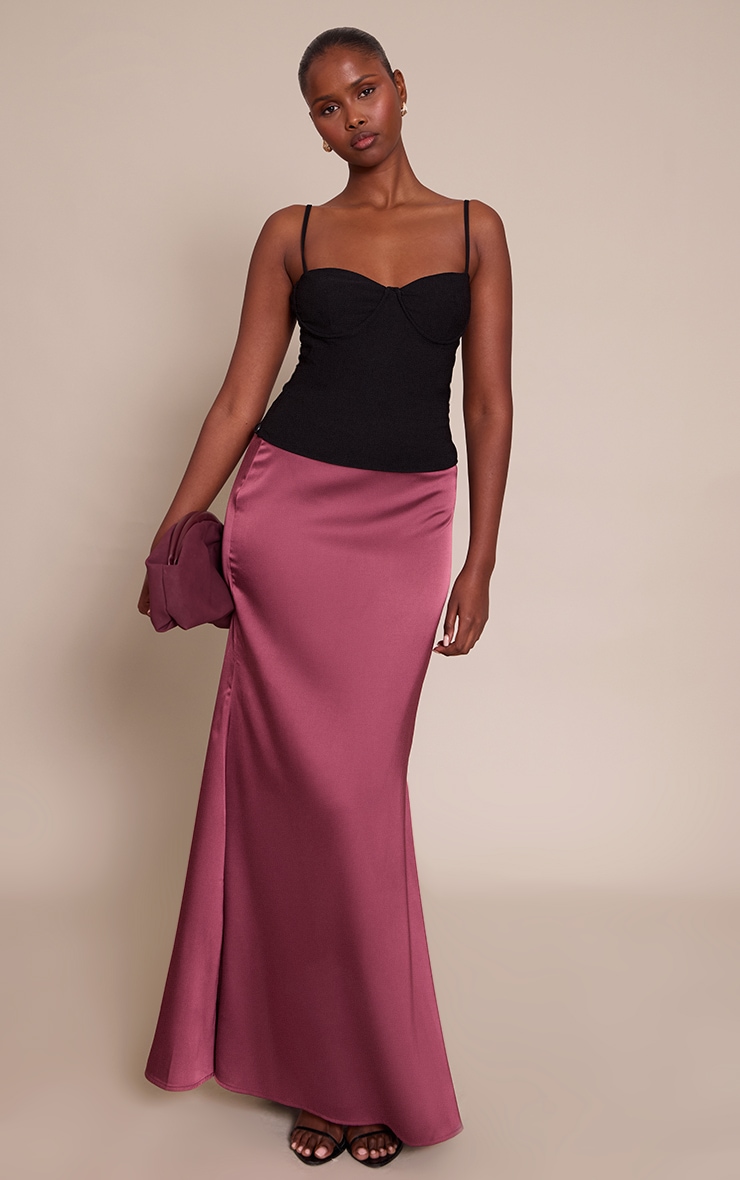 Plum Satin Floaty Maxi Skirt