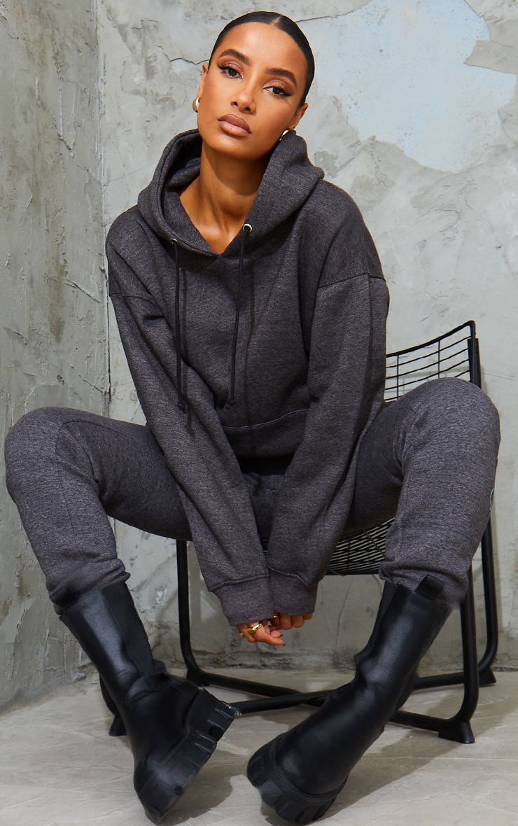 Charcoal Grey Pocket Front Oversized Hoodie
