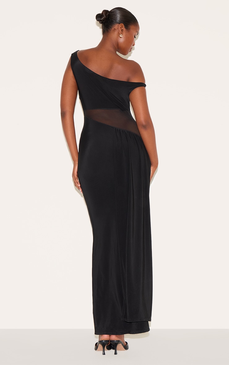 Black Slinky Asymmetric Mesh Cut Out Maxi Dress image 2
