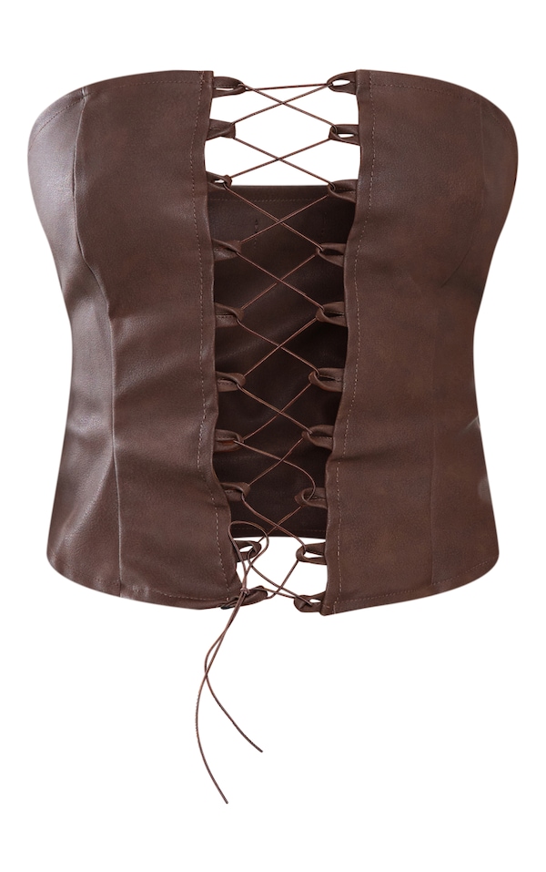 Chocolate Faded Faux Leather Lace Up Corset image 3