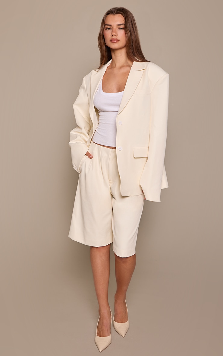 Almond Tailored Woven Pleated Longline Shorts