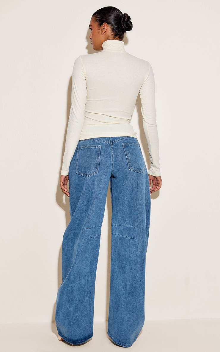 Mid Blue Wash Seam Detail Barrel Jean image 3