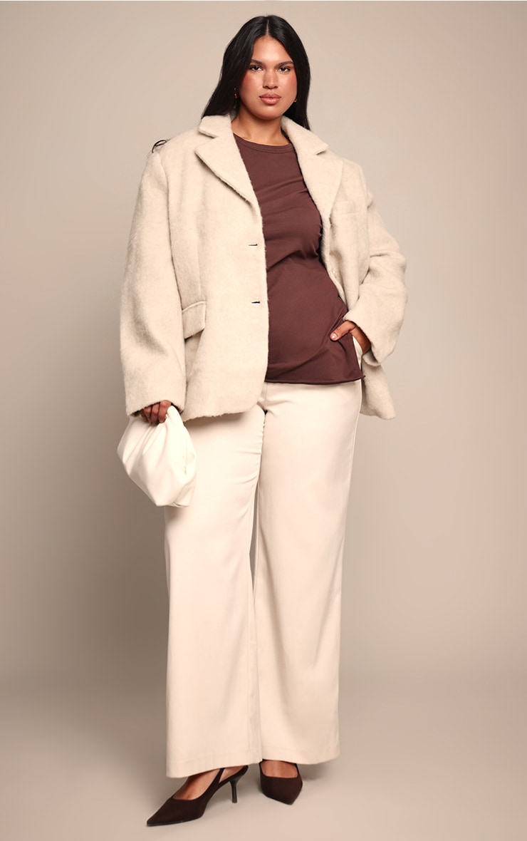 Plus Oat Brushed Wool Look Oversized Blazer image 3