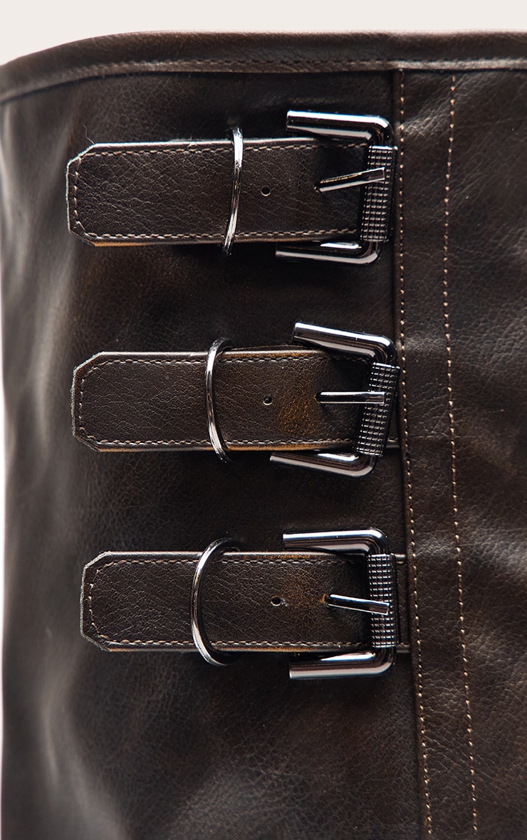 Bottes hautes repliées marron effet brûlé à talon carré et triples boucles image 5