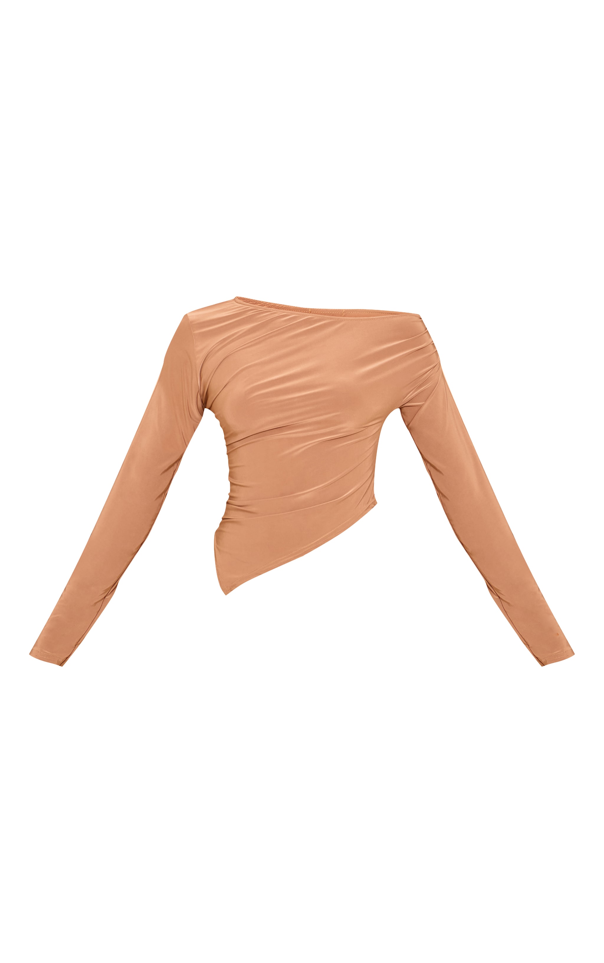 Tan Soft Touch Asymmetric Ruched Long Sleeve Top image 5