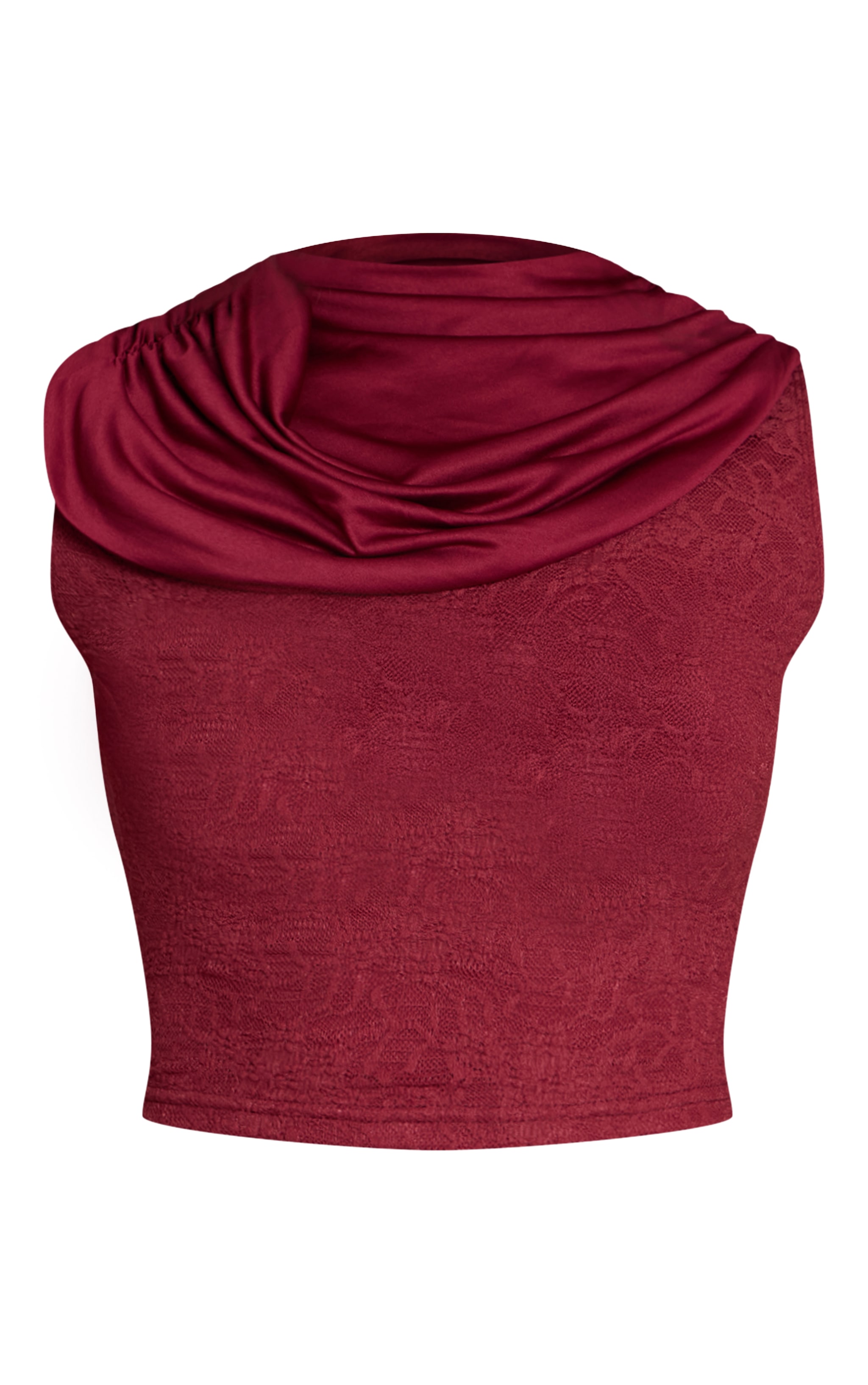 Dark Wine Lace Slinky Ruched Cape Crop Top  image 5