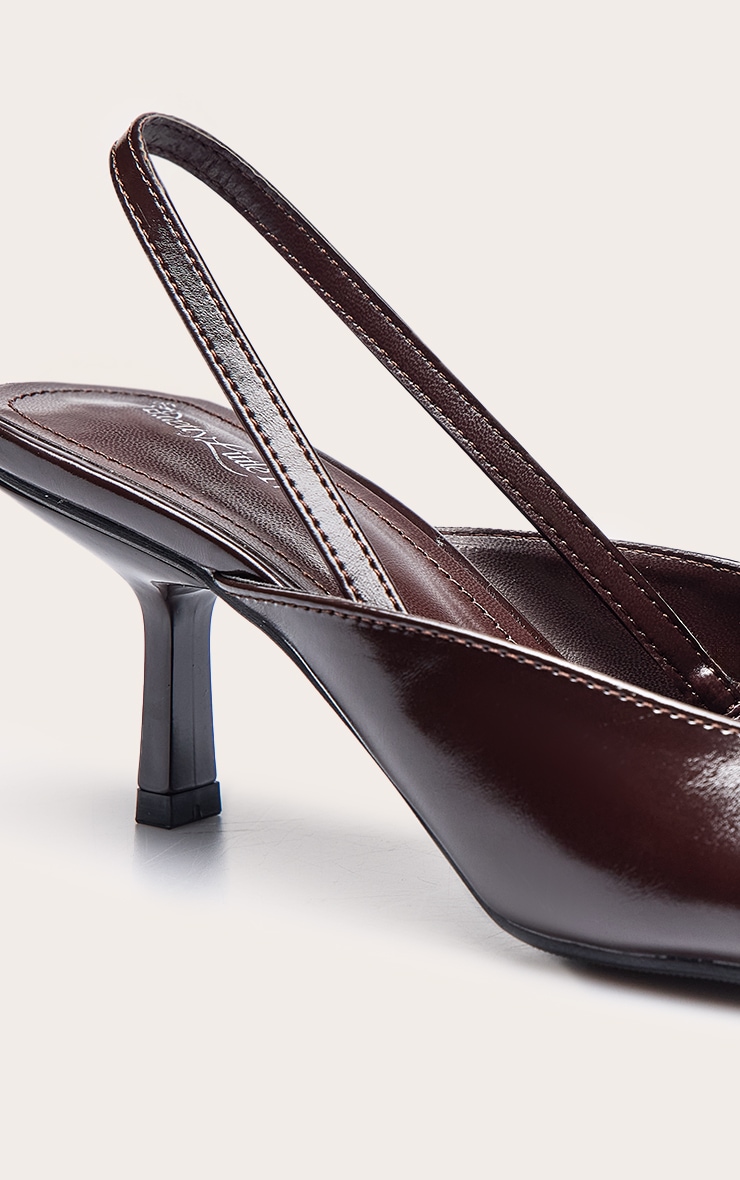 Plum Pu Square Toe Sling Back Mid Heeled Sandals image 5