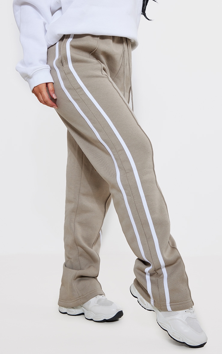 Moss Grey Double Side Stripe Wide Leg Track Pants image 2