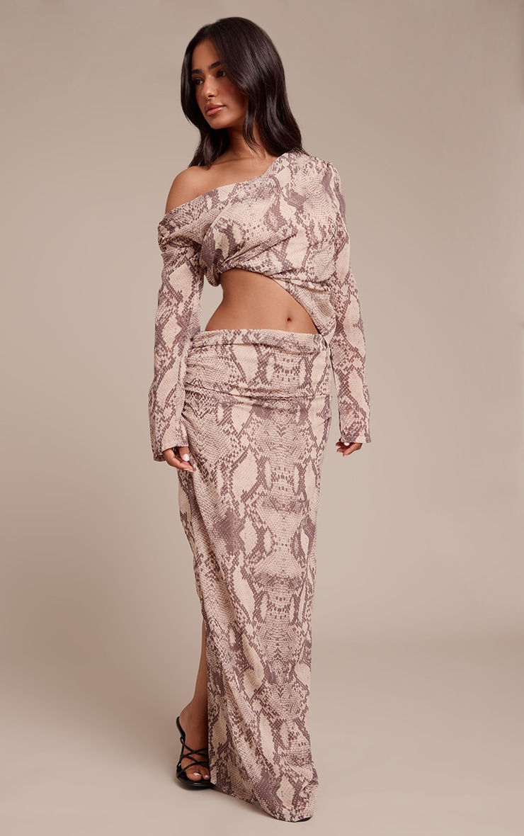 Petite Snake Print Off Shoulder Long Sleeve Top image 3