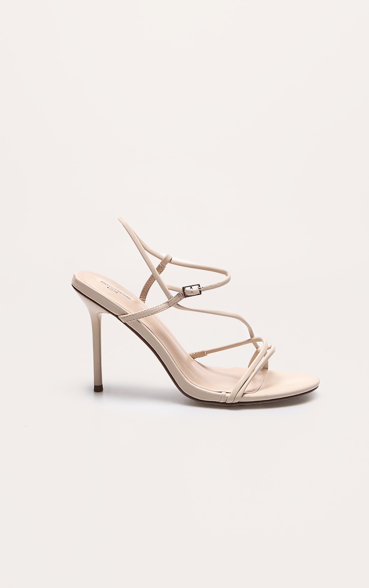 Sandales pointure large en PU crème à talon aiguille haut et boucle asymétrique image 1