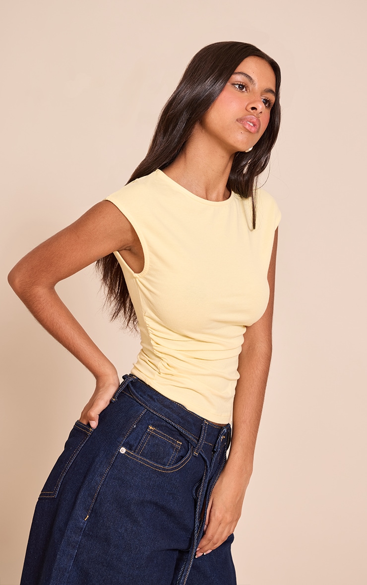 Petite Butter Cream Soft Cotton Ruched Side Sleeveless Top image 4