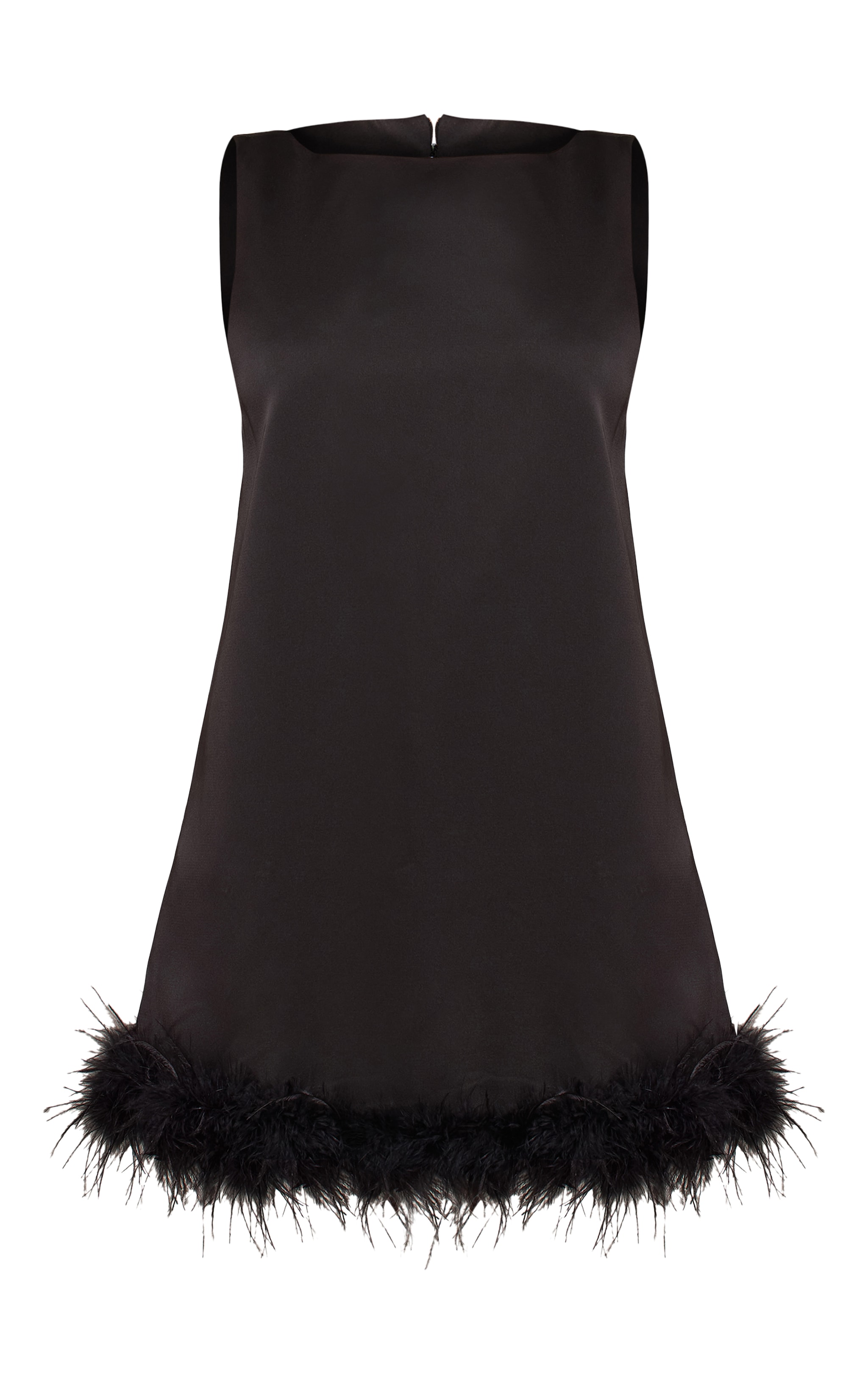 Robe droite tissée noire à ourlet en plumes image 5