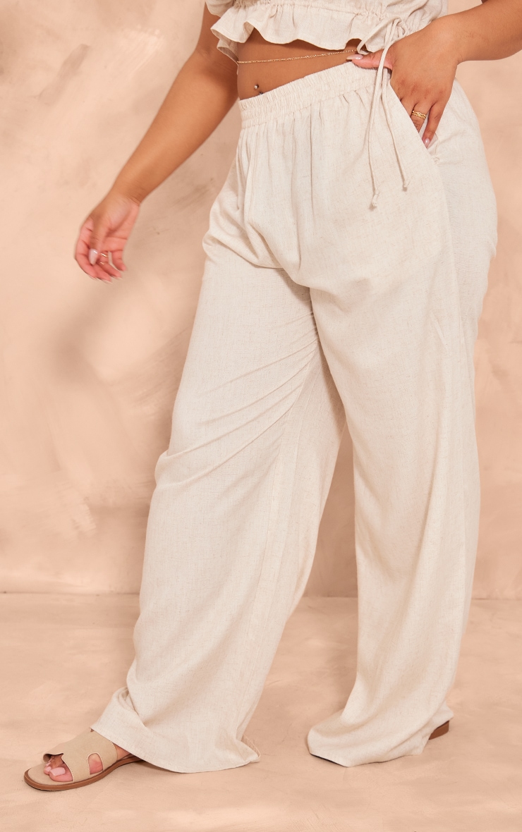 Plus Stone Marl Linen Look Wide Leg Trousers image 2