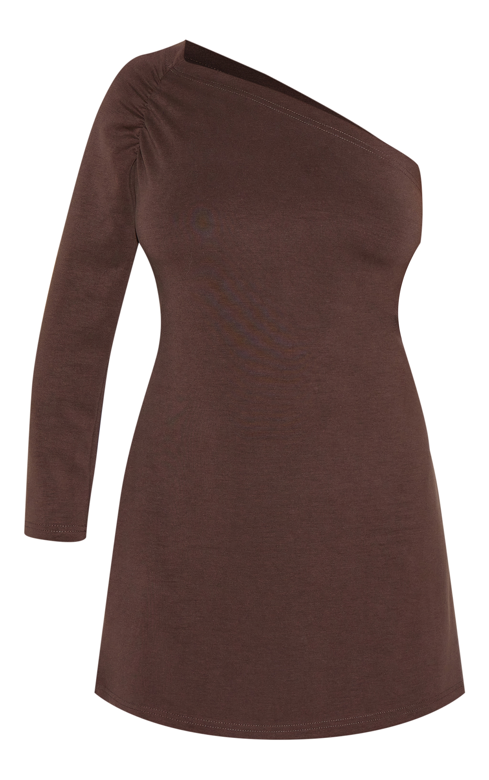 Plus Chocolate Modal One Shoulder Ruched Bodycon Mini Dress image 1