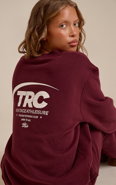 Sweat oversize en coton polaire bordeaux imprimé "Run Club