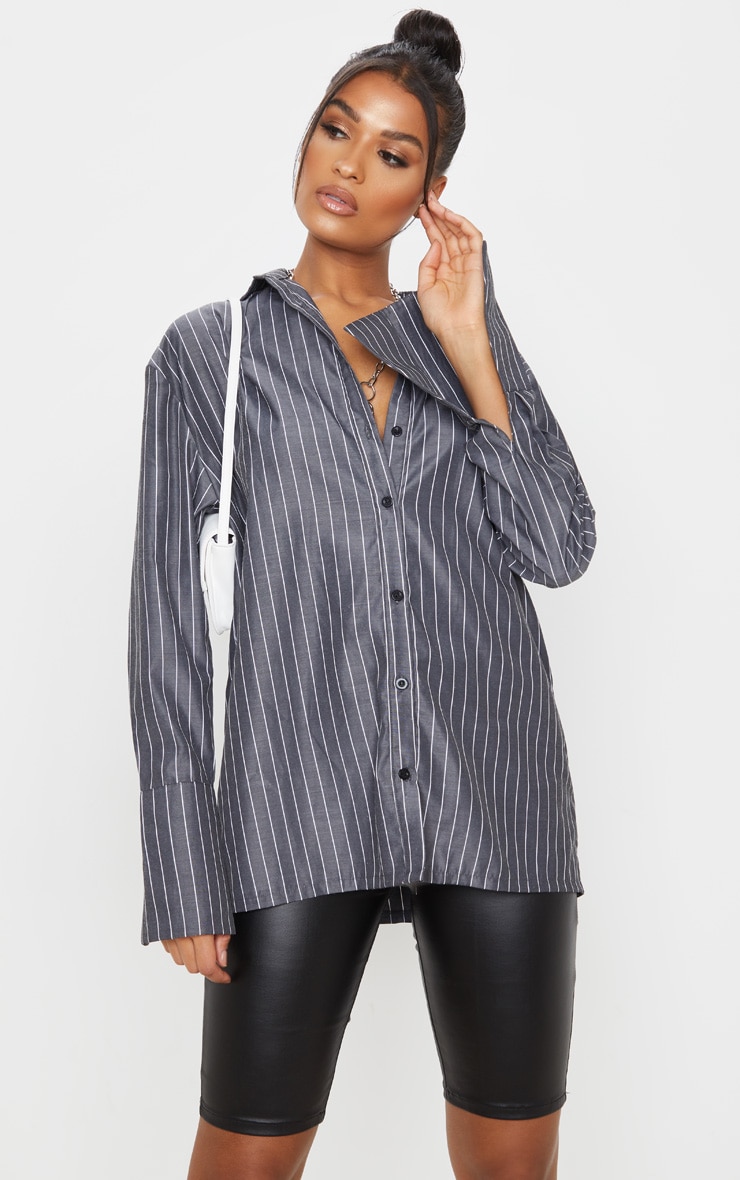 Black Pinstripe Oversized Dad Shirt image 1