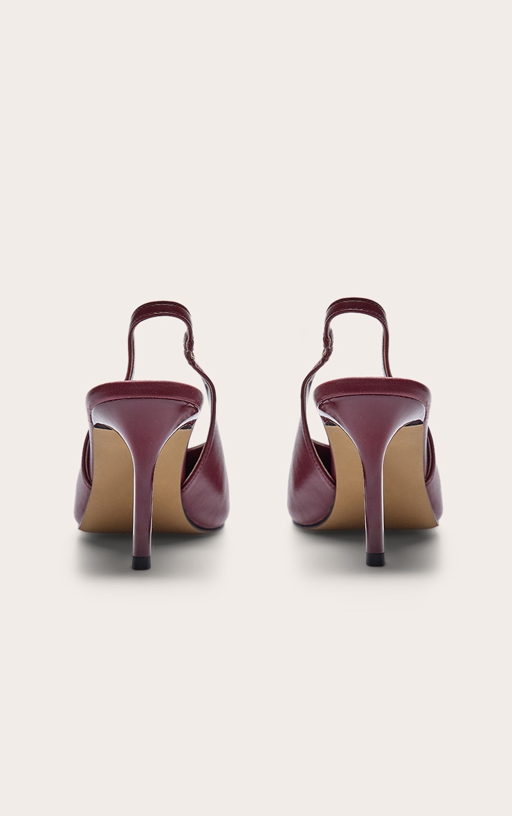 Oxblood Pu Pointed Toe Slingback Heels image 4