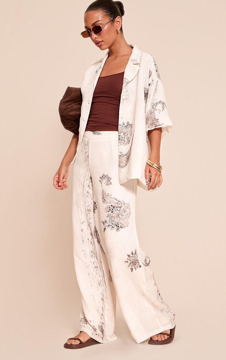  Cream Paisley Print Woven Boxy Short Sleeve Shirt image 3