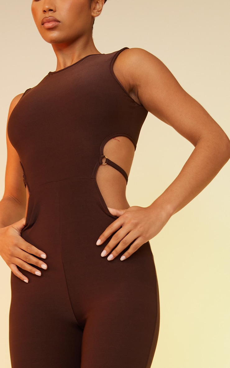 Chocolate Slinky Ring Detail Strappy Backless Jumpsuit image 4