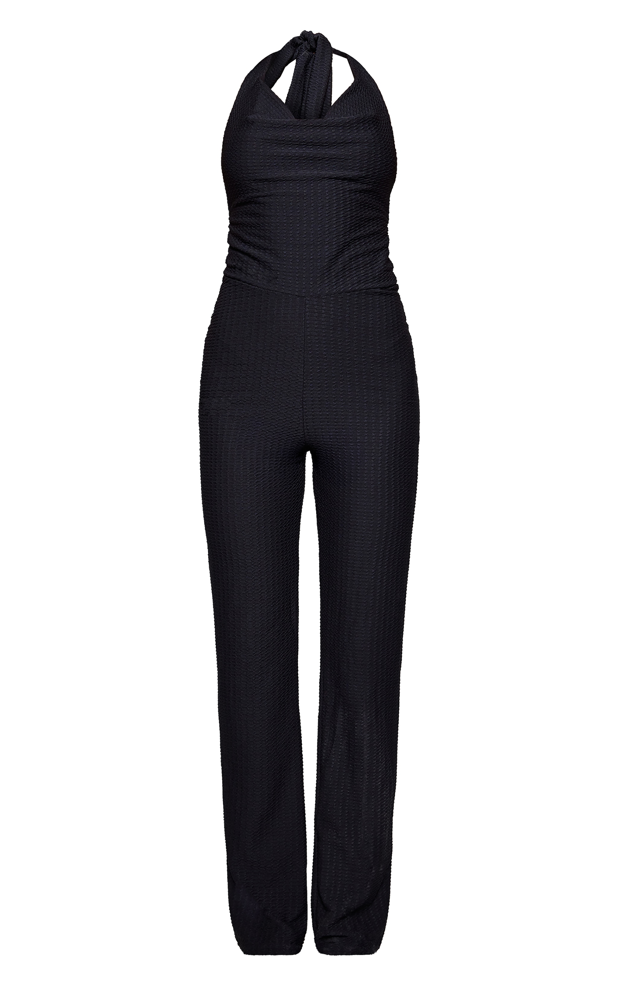 Black Textured Halterneck Wide Leg Cowl Jumpsuit image 5