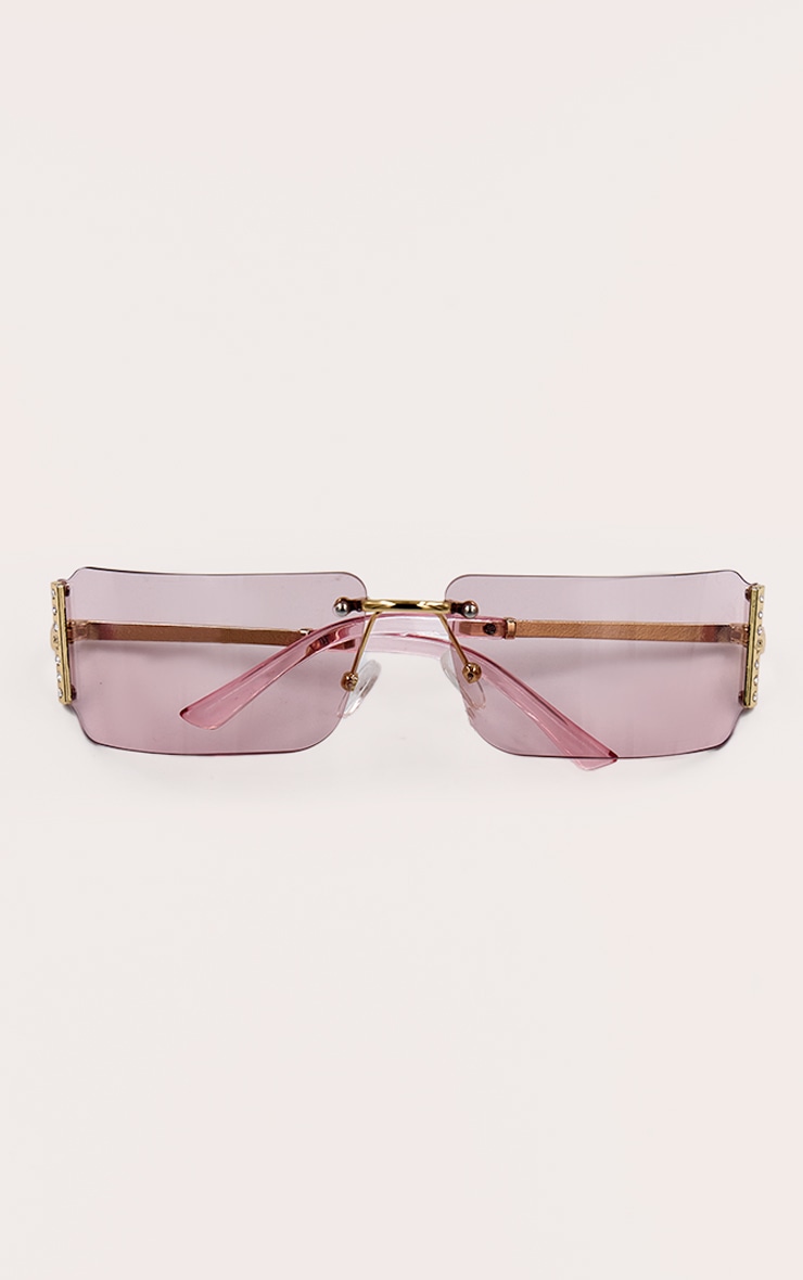 Pink Square Diamante Side Wrap Round Sunglasses image 2