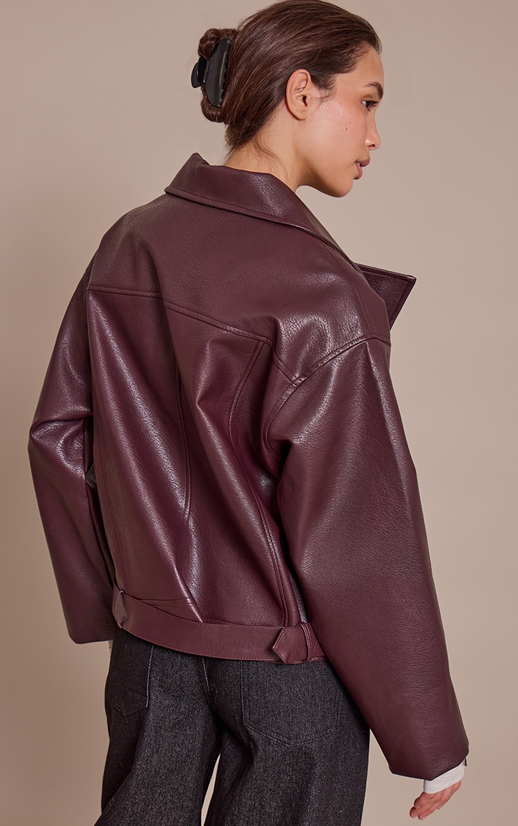 Veste motard oversize en PU bordeaux image 2