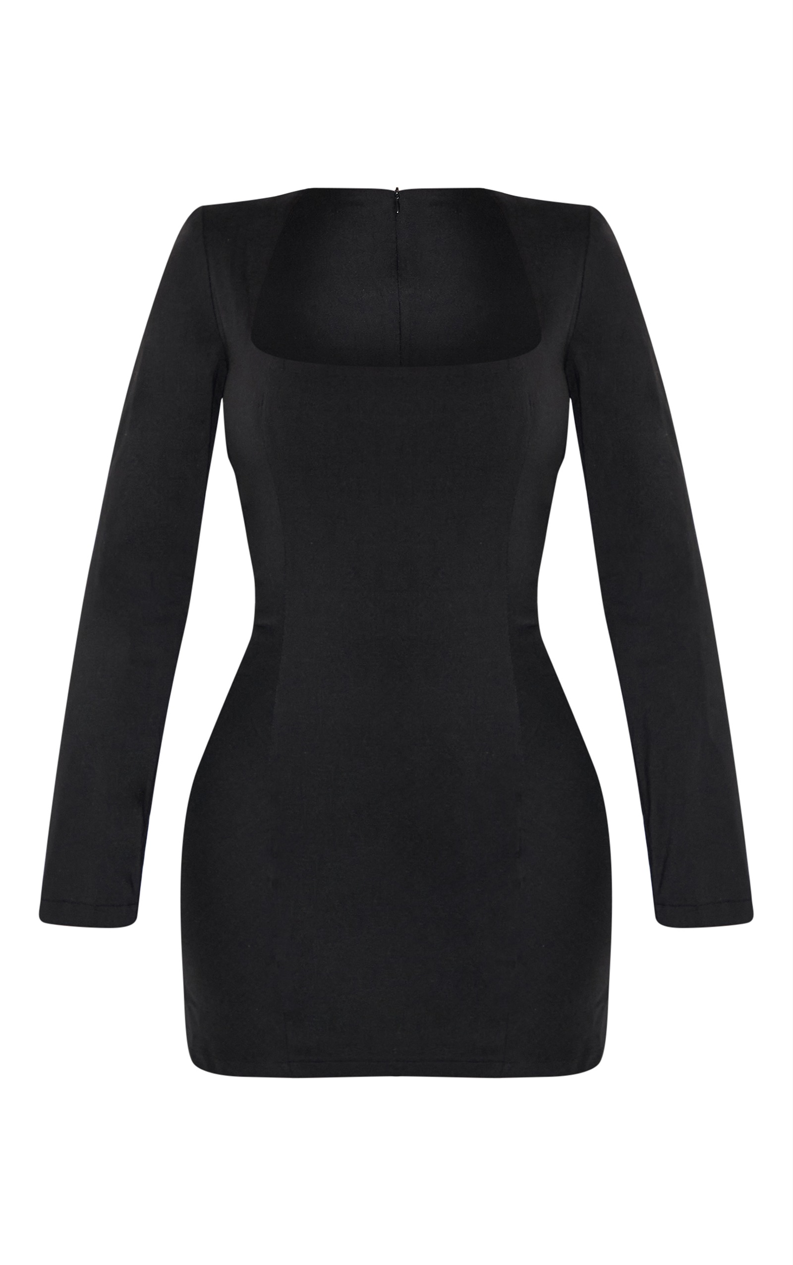 Structured Long Sleeve Mini Dress - Black