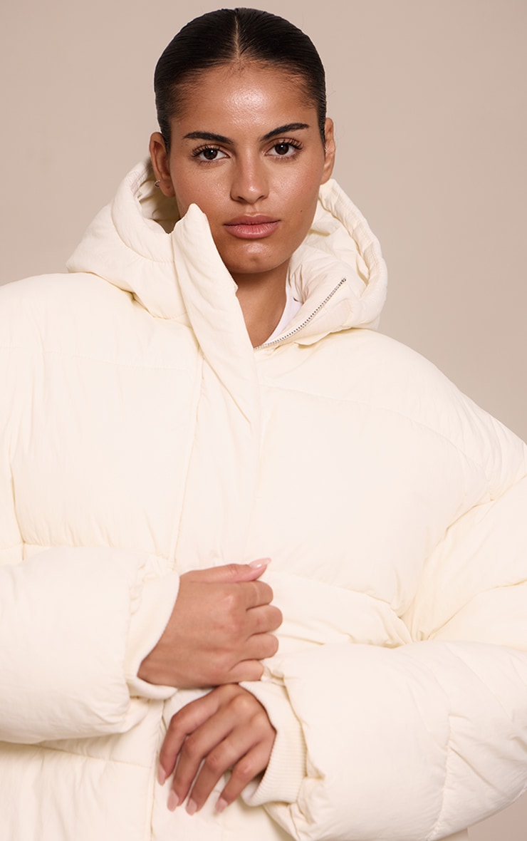 Plus Cream Cropped Drawstring Puffer Jacket image 4