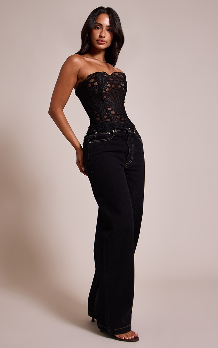 Petite Black Textured Sheer Floral Lace Corset image 3