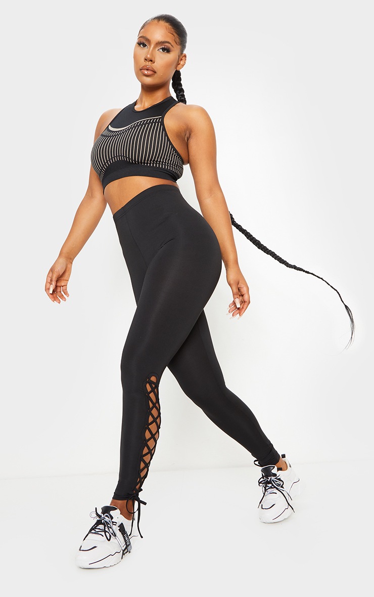 Black Lace Up High Waist Gym Leggings