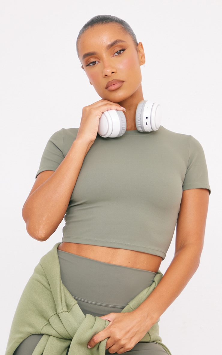 Olive Sculpt Short Sleeve Crop Gym Top image 1