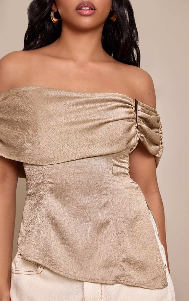 Petite Taupe Asymmetric Trim Detail Flowy Top image 4