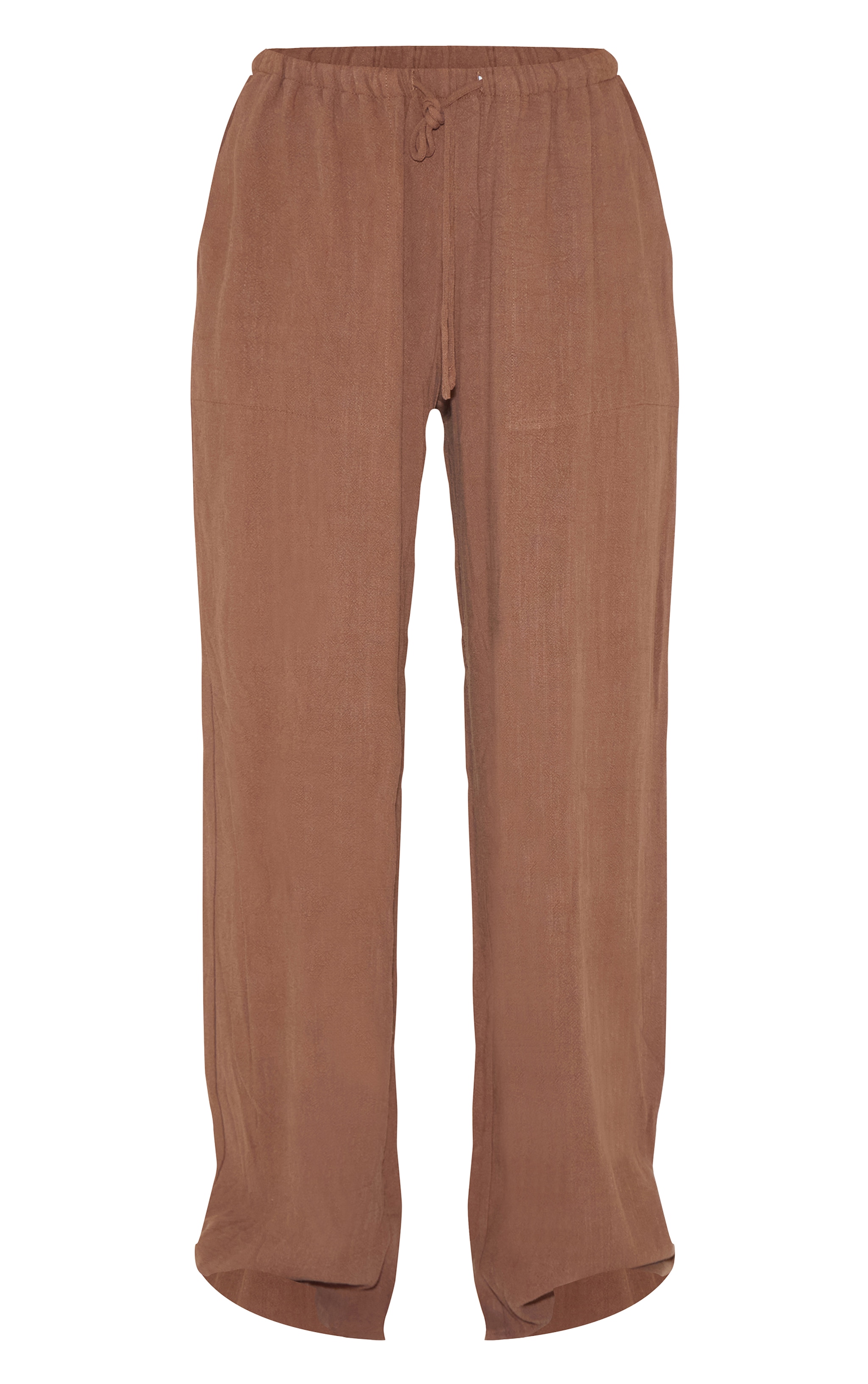 Chocolate Linen Blend Drawstring Tie Straight Leg Pants image 5