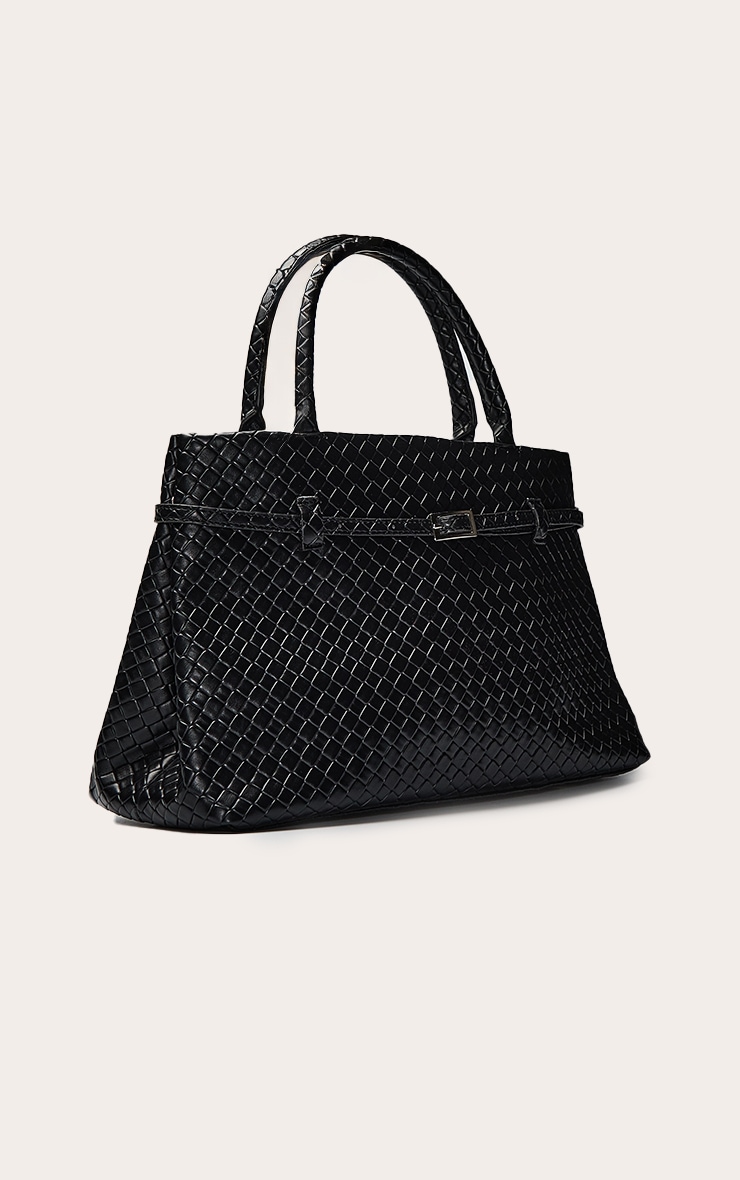 Black PU Weave Belt Detail Hand Bag image 3