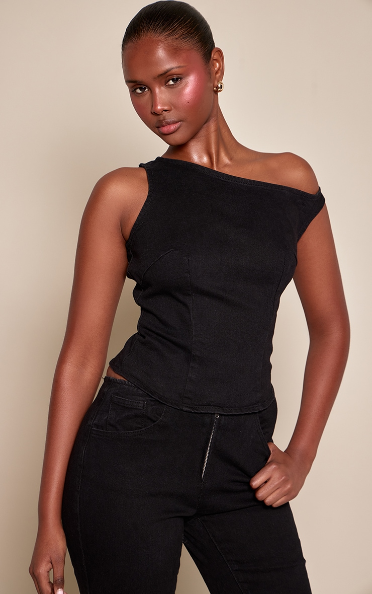 Black Denim Low Rise Capri image 4