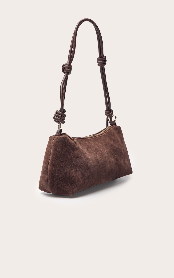 Sac à main en suédine chocolat à anse nouée image 3