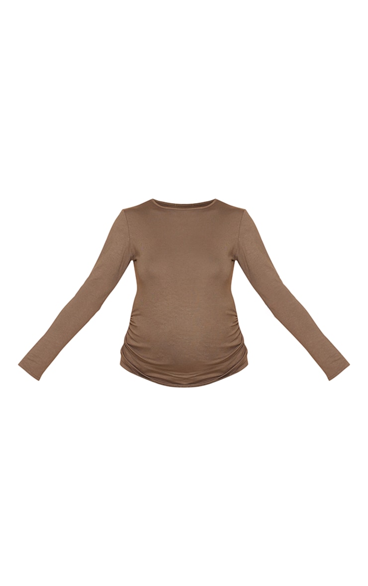 Maternity Khaki Long Sleeve Basic Crew Neck Fitted T Shirt image 5