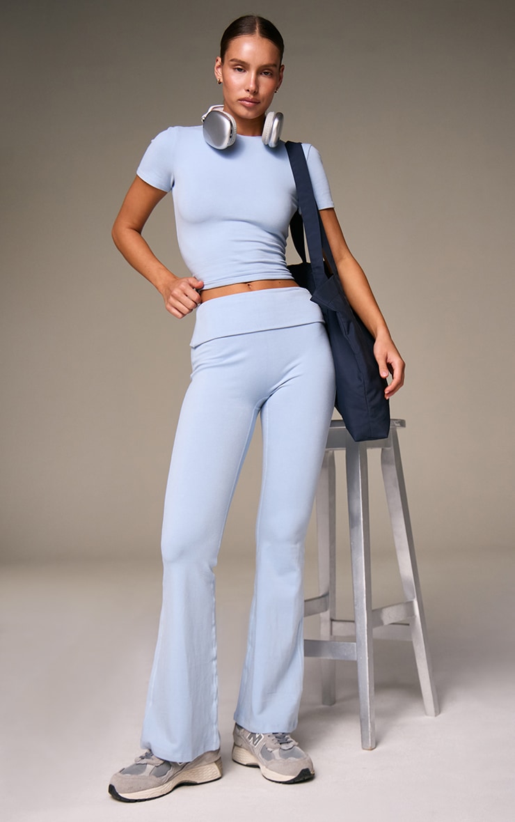 Powder Blue Soft Cotton Fitted Short Sleeve Top image 3