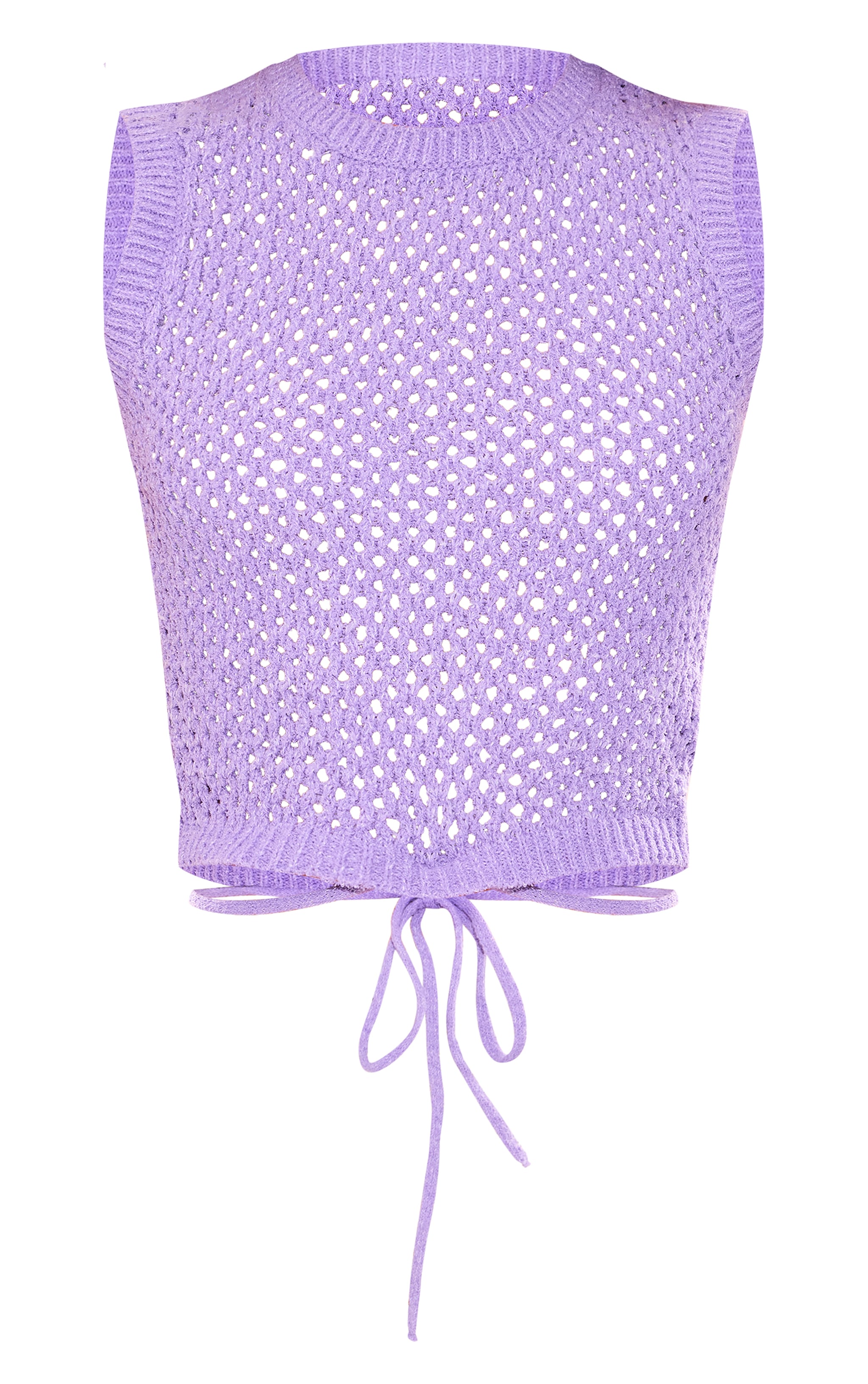 Lilac Textured Crochet Tie Detail Racer Neck Top image 5