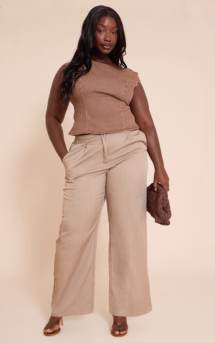 Plus Brown Off The Shoulder Stretch Denim Top image 3