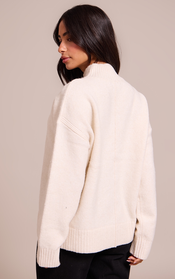 Petite Cream Knit Oversized Polo Neck Sweater image 2
