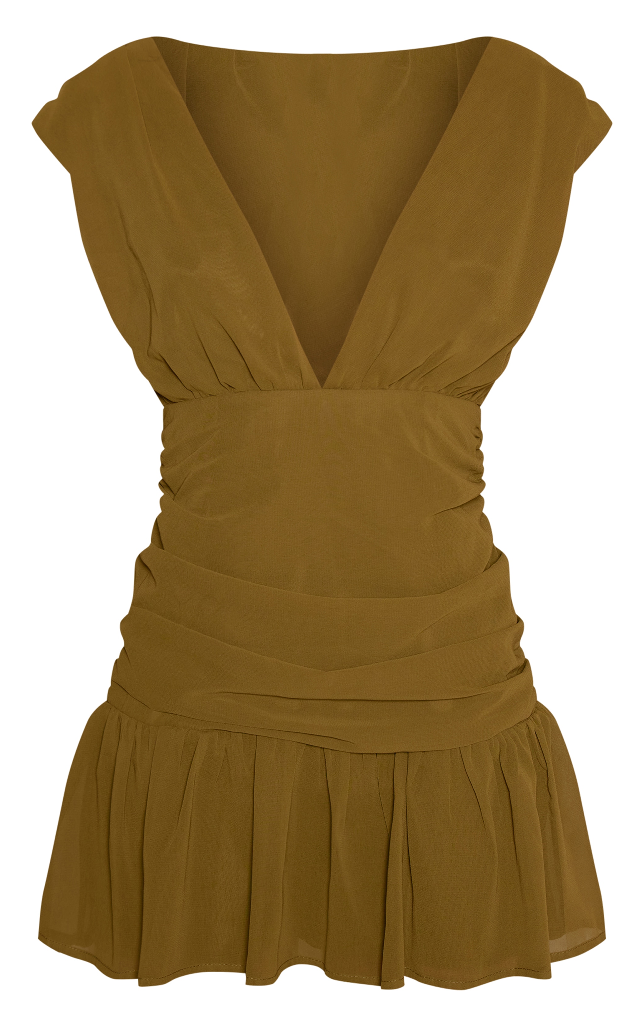 Olive Chiffon V Neck Ruffle Shift Dress image 5