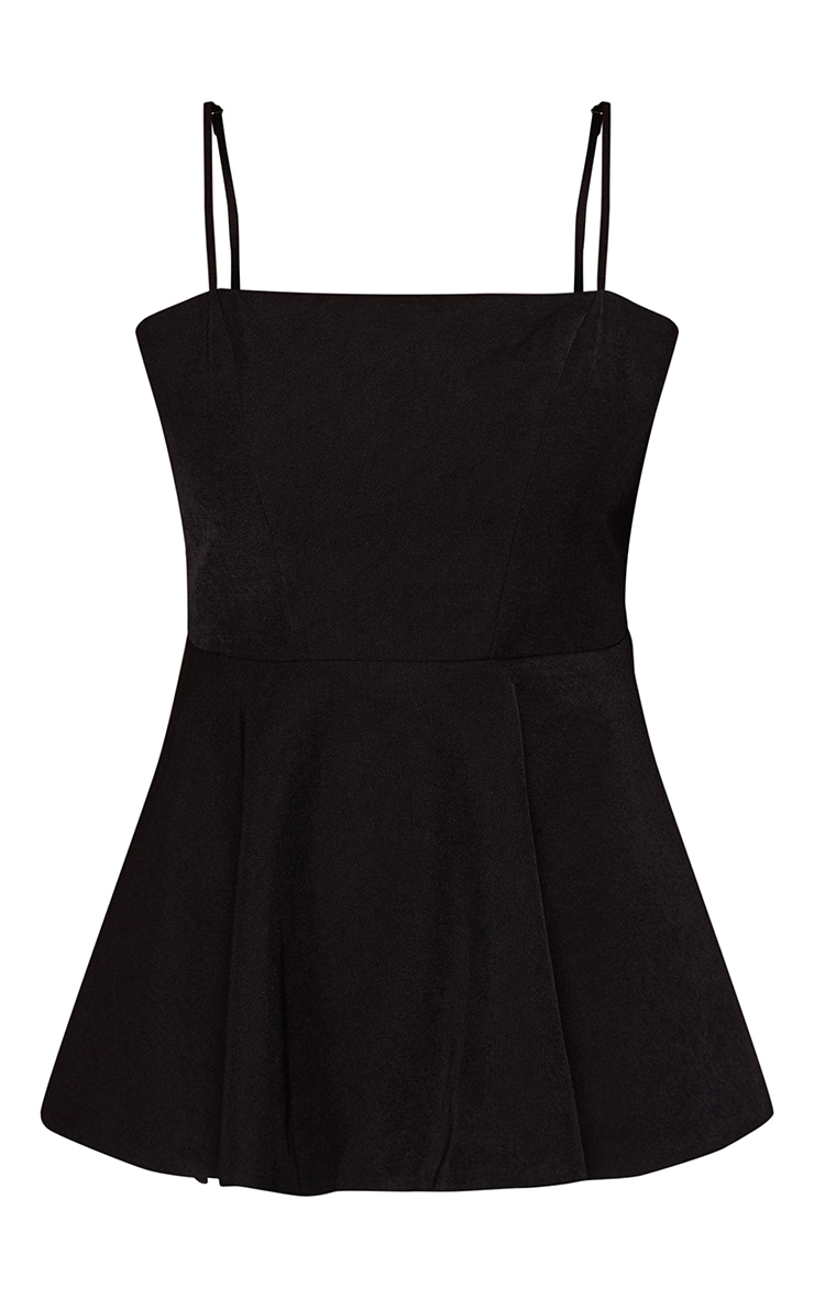 Black Woven Structured Peplum Cami Top image 5