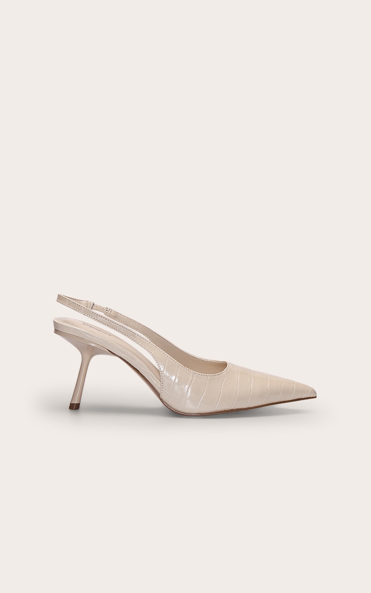 Cream Croc Patent Sling Back Court Heels image 2