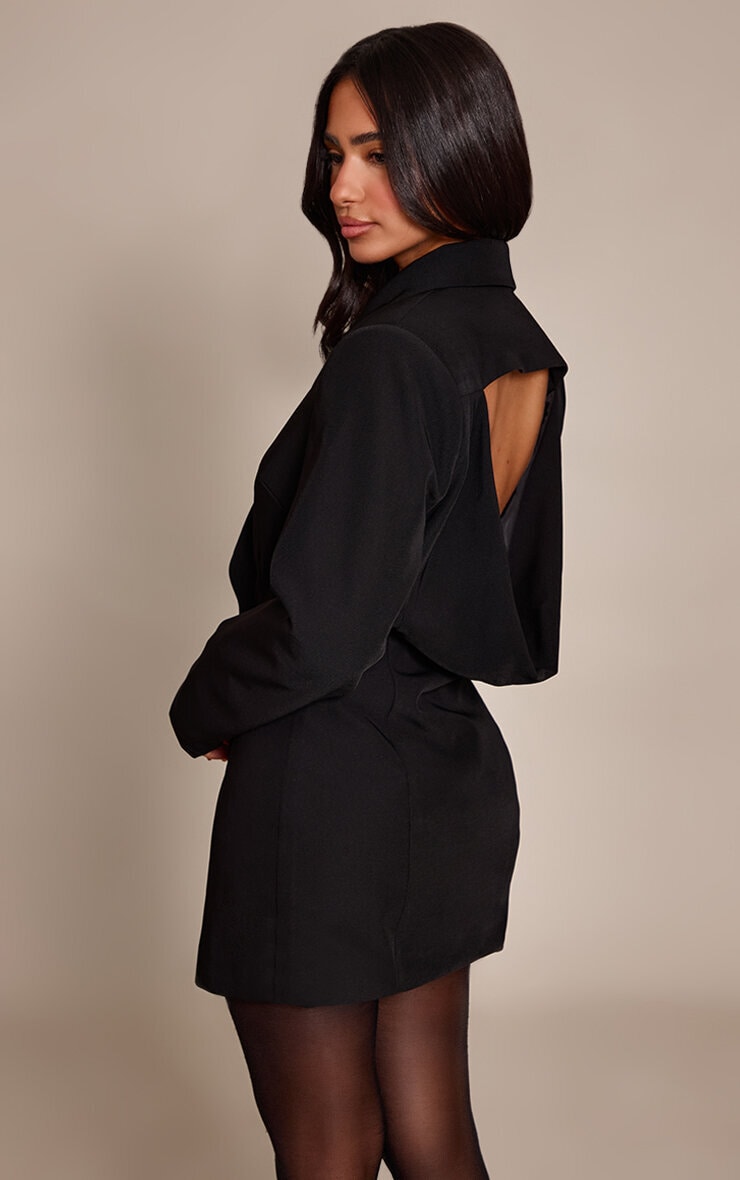 Petite Black Open Back Drape Blazer Dress