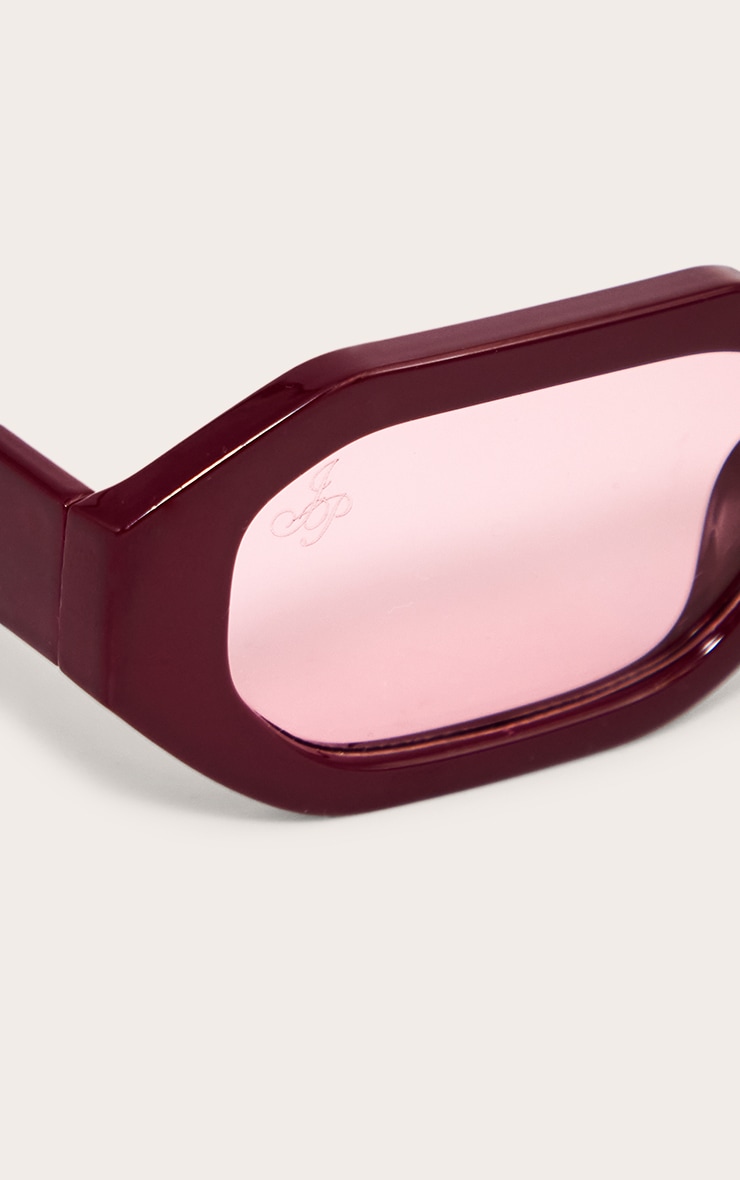 Jeepers Peepers Burgundy Square Frame Pink Lens Sunglasses image 4
