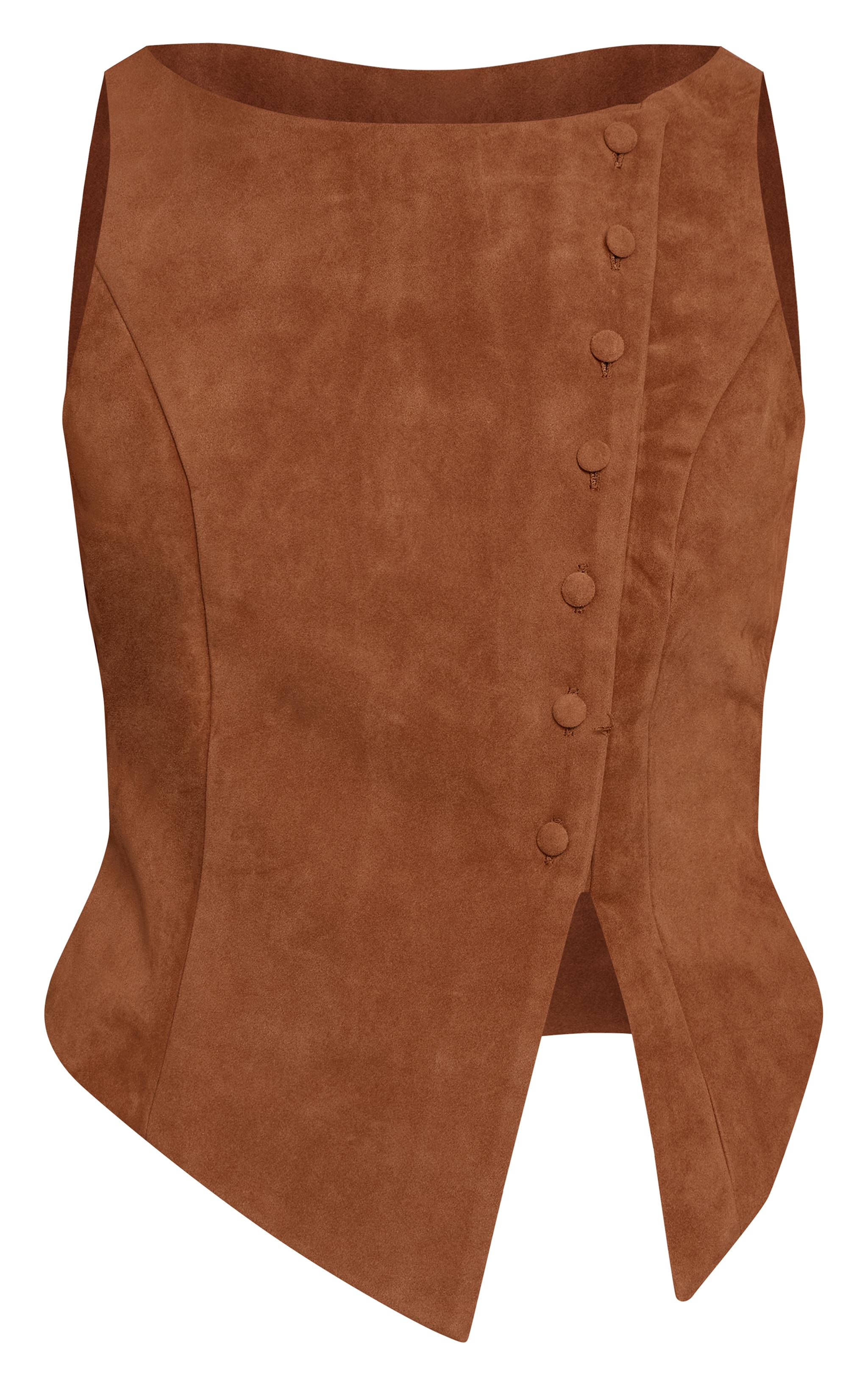 Camel Faux Suede Asymmetric Button Detail Vest image 5