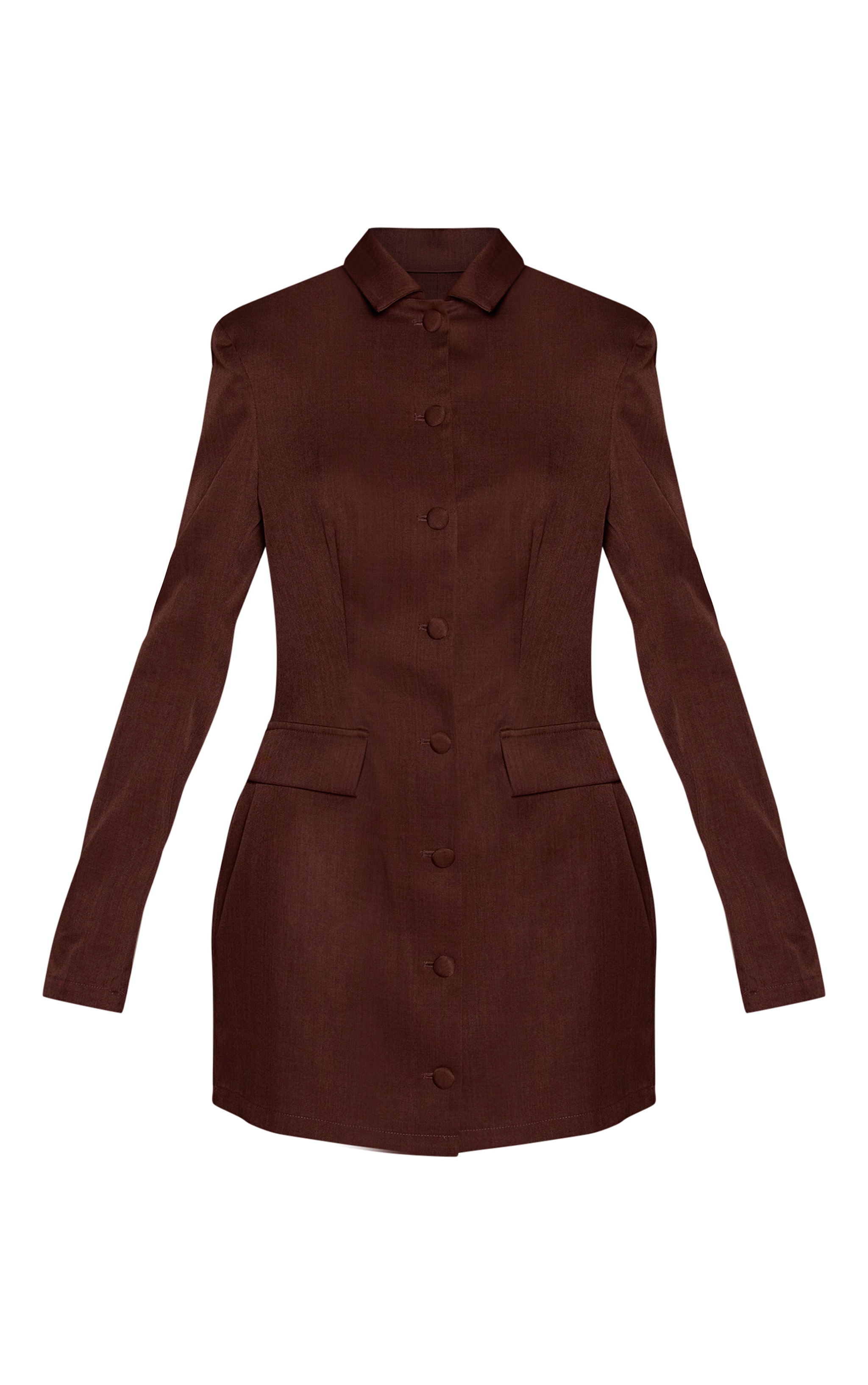 Chocolate Tailored Button Up Pocket Detail Mini Dress image 5